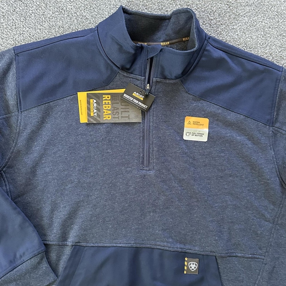 Ariat Jacket Mens XL Blue Rebar Workman 1/4 Zip Duracanvas Fleece Pullover - Picture 7 of 11